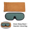 3D sleep mask in green breathable mesh fabric with brown faux suede storage pouch - Mask + Suede Pouch / Green