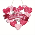 Hanging wooden Valentine heart wreath with pink and red patterns and Happy Valentine's Day text - A10522 Heart Banner Splicing
