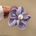 Elegant purple flower hair claw clip with silk petals and a large center white pearl - Purple Flower Claw Clip