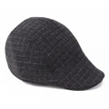 Detailed side view of a dark grey plaid flat cap in brushed warm fabric texture - One Size 58cm / Dark Grey Small Plaid