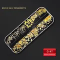 12-grid nail art kit with assorted gold metal studs in star shell and ring shapes - G-47 Style (Golden Mixed Geometric Rivets)