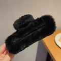 Plush faux fur square claw clip in black color for autumn and winter hairstyles - Plush Long Rectangular Style / Black