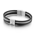 Bracciale multistrato in pelle intrecciata nera con catena a serpente argento e magnete - Stile Acciaio (KB145939-KLHQ)