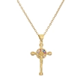 Collana con ciondolo a croce placcata oro con pietre colorate e piccoli diamanti - Croce Crocifisso Colorata / Oro