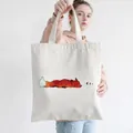 White canvas tote bag with watercolor sleeping fox print and artistic zzz design - Style C7-Sleeping Fox