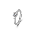 Three-stone S925 sterling silver ring with central moissanite and beaded edge finish - Adjustable Open / Women's Ring
