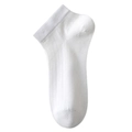 Solid white silk blend ankle socks with ribbed cuffs and breathable mesh texture - One Size / White