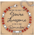 Bohemian 4mm red natural stone beaded bracelet with stainless steel silver spacers - Awesome Card Style / With Card / Carnelian