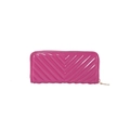 Portafoglio lungo rosa in pelle verniciata trapuntata con design a motivo a V - Rosa Rosso
