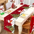 Christmas table runner with snowman and tree pattern on dining table setting - Christmas Snowman Tree