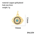 Makro-Detail des 18K vergoldeten Evil Eye Anhängers mit Zirkonia-Einlage und Maßen - P01359-Evil Eye Mikropflaster-Anhänger