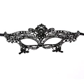 Elegant black lace masquerade eye mask with intricate floral patterns on white background - Queen Black
