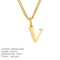Minimalist 14K gold plated stainless steel necklace featuring a letter V initial pendant - Letter Style(V) (CDNP014) / Gold