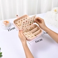 Pink portable jewelry organizer with zipper showing size dimensions of 16x11x5 cm - Double Layer Rectangular (Pink)