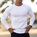 Men's slim fit white long sleeve T-shirt with vertical ribbed texture and crew neck - M / White