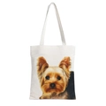 White canvas tote bag featuring a detailed Yorkshire Terrier digital print on the front - White Dog Yorkshire