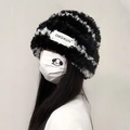 Thick faux fur knit beanie in black and white contrast design with branded label - Zebra Print / Black