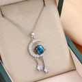 Elegant silver titanium necklace with crescent moon and blue star pendant in a gift box - Silver Starry Sky Stone