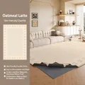 Washable oatmeal chenille rug with modern minimalist plaid pattern for living room - Removable And Washable Chenille Oat Latte