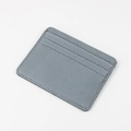 Slim grey lychee pattern leather card holder featuring three precise card slots - Blue