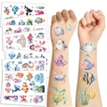 Tatuajes temporales de animales marinos para niños con tiburones y tortugas en los brazos - Serie de Animales Submarinos (10 Hojas/Paquete)