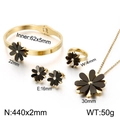 Zwarte en gouden margriet sieradenset met armband ring oorbellen en ketting van staal - Zwart en Goud (KS140171-BLX)