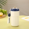 Smart 316 stainless steel coffee mug in cream white with digital temperature display - Plain Style / White - Blue Lid