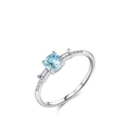 Elegant S925 sterling silver ring with round light blue opal and side crystals - US Size 5 / Light Green (Light Blue Stone)