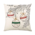 Linnen kerstkussenhoes met handgeschilderde ornamenten aan dennentakken op witte achtergrond - JYM382-2 / Crèmewit Kerstballen