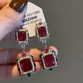 Luxurious 925 silver bohemian drop earrings with red gems and pearl floral details - Silver Post - Pearl Luster