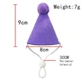 Purple felt pet party hat with plush pompom and adjustable elastic strap for cats and dogs - Purple Birthday Hat