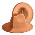 Two-tone wool fedora hat featuring a gradient split design and wide brim for autumn - M (56-58cm) / Khaki+Camel