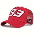 Detailansicht der roten Racing-Trucker-Cap mit 3D-Stickerei 93 und Malaysia GP-Flagge - Rot