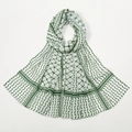 White chiffon headscarf with green keffiyeh geometric patterns and mesh texture - 180*70cm / YW313-Green