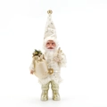 Standing Santa Claus plush doll in white and gold festive outfit with a gift bag - 508-White Gold Elegant Style