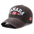 Washed dark grey cotton baseball cap with white Canada embroidery and flag detail - Coffee