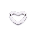 Pendentif cœur argenté poli avec deux trous pour colliers DIY en acier inoxydable - Connecteur Coeur à Double Trou (KLJ141-Z) / Argenté