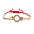 Adjustable red rope bracelet with gold beads and micro-pave zircon circle centerpiece - White Zircon Gold Beads Red Rope