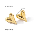 Technical detail of golden heart earrings showing 27.4mm dimensions and mirror finish - 3D Heart / Gold