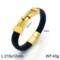 Bracelet pour homme en cuir tressé noir avec fermoir magnétique doré en acier inoxydable - Style B (KB137413-KFC)