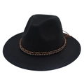 Dettaglio cappello fedora in feltro nero con fascia intrecciata in strass e lacci in pelle - Nero