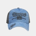 Detail of embroidered Newyork 1985 text on washed blue vintage cotton baseball cap - Adjustable / Light Blue