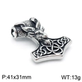 Ciondolo martello di Thor a testa di capra in acciaio inossidabile argento, 41x31mm - Testa di Ariete Mjolnir (Stile 2)