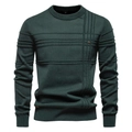 Macro shot of dark green knit sweater neck detail with M size tag and ribbed collar - Green