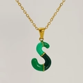 Golden stainless steel letter S necklace with glossy green enamel drip oil pendant - Green Gradient Enamel Letter S