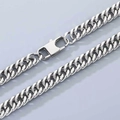 Sleek silver stainless steel Cuban link necklace with polished dual-weave chain details - 9mm Sun Buckle