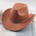 Classic brown felt cattleman cowboy hat featuring a sparkling rhinestone studded band - One Size 57-58cm / Four-Row Rhinestone Band / Caramel color