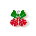 Weihnachtsanhänger aus Legierung mit roter Glocke und grüner Schleife für Armbänder - Rot Versilbert