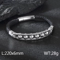 Pulsera de hombre en cuero trenzado negro con seis cuentas de mantra plateadas y 220mm - Color Acero (KB116470-KFC)