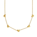 Elegant 18K gold plated stainless steel O-chain necklace featuring five polished heart charms - Slanted Heart O-Chain / Gold